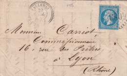 LETTRE. 20 JUIL 1864. N° 22. PERLÉ T22. VALLENAY. CHER. GC 4083. POUR LYON - 1849-1876: Periodo Clásico