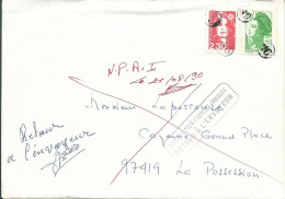 REUNION LETTRE 4F20 CACHET " OL "  LA POSSESSION POUR LA POSSESSION  " NPAI " DE 1990 LETTRE COVER - Otros & Sin Clasificación