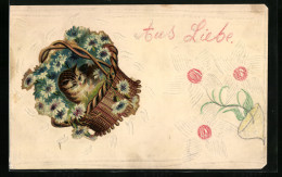 Papierkunst-AK Weisse Blumen Mit Gezeichneten Details Und Aufgeklebtem Poesiebild  - Sonstige & Ohne Zuordnung