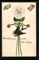 Papierkunst-AK Blumen Gezeichnet Und Aufgeklebt, Brieftaube  - Andere & Zonder Classificatie