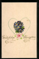 Papierkunst-AK Gezeichnetes Herz Mit Aufgeklebten Blumen  - Sonstige & Ohne Zuordnung