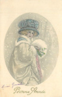 CARTE STYLE VIENNE - Petite Fille, Paysage De Neige. Bonne Année. - Scènes & Paysages