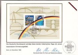 Allemagne - République Fédérale - Document De 1990 - Avec Timbres Et Bloc Oblitérés De La Réunification - GF - Storia Postale