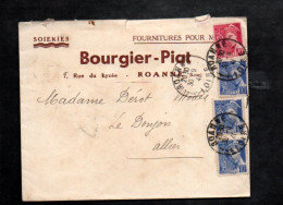 MERCURE AFFRANCHISSEMENT COMPOSE SUR LETTRE A EN TETE DE ROANNE 1941 - Tarifas Postales