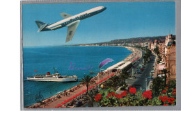 NICE 06 - La Promenade Des Anglais Avec Un Bateau Ferry Et Un Avion Plane Carte Vierge - Parchi E Giardini