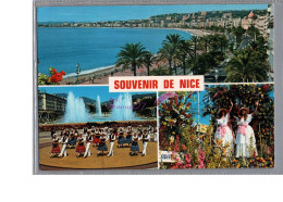 NICE 06 - Souvenir De Nice - La Plage Folklore Danse Coiffe Et Costume Et Défilé Demoiselle Femme Sur Un Char   - Carnaval