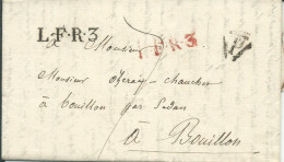 FRANCE LETTRE PARIS POUR BOUILLON ( BELGIQUE )  ROUTE EN ROUGE ET NOIRE DE 1824 LETTRE COVER - 1801-1848: Precursores XIX
