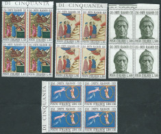 Italia 1965; Dante Alighieri, Anniversario Della Nascita, Serie Completa. Quartine Di Bordo Superiore. - 1961-70: Nieuw/plakker