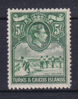 Turks & Caicos Is: 1938/45   KGVI   SG204a     5/-   Deep Green    MH - Turks And Caicos