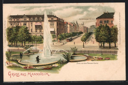 Lithographie Mannheim, Heidelberger-Strasse, Platz Vor Dem Wasserthurm  - Mannheim