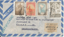 Argentina Registered Air Mail Cover Sent To Czechoslovakia Buenos Aires 22-11-1955 Topic Stamps Incl. MAP - Airmail