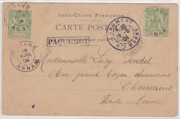 INDOCHINE  CARTE PARTIE DE TOURANE PAR PAQUEBOT  RUE ANIMEE D'HANOI - Briefe U. Dokumente