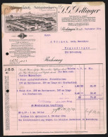 Rechnung Plochingen A. N. 1924, J. G. Dettinger, Mühl- & Schleifstein-Fabrik, Betriebsansicht Mit Lagerhallen  - Autres & Non Classés