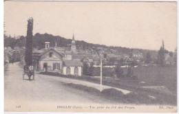 27 - EURE - BROGLIE - VUE PRISE DU PRE DES FORGES - ATTELAGE AVEC UN ANE  + CACHET POSTAL CONVOYEUR ECHAUFFOUR A BERNAY - Autres & Non Classés