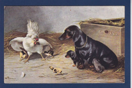 CPA Chien Teckel Dackel Dachshund Circulée Dog Poule Poussin - Chiens