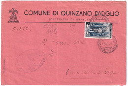 1953-Italia Al Lavoro Lire 15 Su Busta Quinzano D'Oglio - 1946-60: Marcophilie