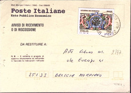 1996-Stemma Accademia Dei Georgofili Lire 750 Isolato Su Avviso Ricevimento - 1991-00: Poststempel