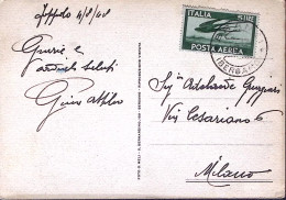 1948-Posta Aerea Lire 5 Come PO Isolato Su Cartolina (Foppolo Corno Stella) Bran - 1946-60: Marcophilia