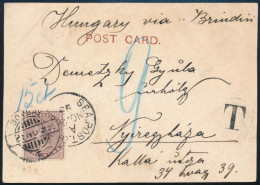 India 1899 Tengeri Posta Képeslap Bombayból Via Brindisi Nyíregyházára, Portózva - Autres & Non Classés