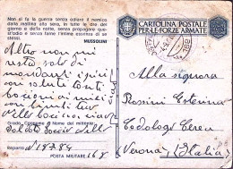 1943-Posta Militare/N 168 C.2 (4.9) Con N.ro Feldpost 18784 Manoscritto Su Carto - Marcophilia