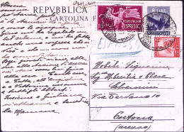 1948-Cartolina Postale Lire 8 + Democratica Lire 10 + Espresso Lire 15 Espresso  - 1946-60: Marcophilie