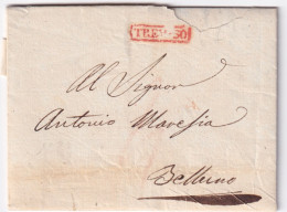 1829-LOMBARDO VENETO TREVISO Cartella Rosso (11.2) Su Lettera Completa Testo - 1. ...-1850 Prephilately