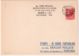 1959-ROMA RIEVOCAZIONE ROMA ANTICA (9.9) Annullo Speciale Su Cartolina Postale - 1946-60: Poststempel