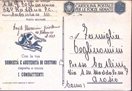 1942-CON LA TUA SOBRIETa' E . Cartolina Franchigia Viaggiata Fori Spillo - Storia Postale