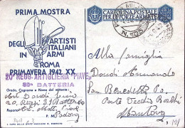 1942-MOSTRA ARTISTI . (con A CURA DI , Mm 46) Cartolina Franchigia Viaggiata Pos - Storia Postale