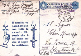 1943-Posta Militare/N 308 C.2 (13.8) Su Cartolina Franchigia Fori Spillo Piega V - Storia Postale