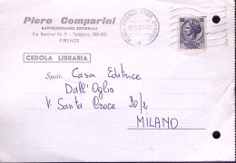 1967-Siracusana Lire 15 Isolato Su Cedola Commissione Libraria Firenze (15.6) Ca - 1961-70: Storia Postale