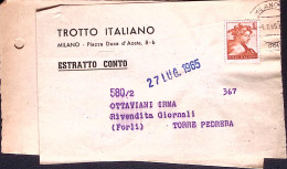 1965-MICHELANGIOLESCA Lire 5 Isolato Su Estratto Conto Giornali Milano (25.7) - 1961-70: Storia Postale