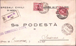 1929-FLOREALE C.75 + LEONI C,10 Su Piego Raccomandato Genova (4.6) - Storia Postale