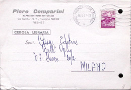 1967-MICHELANGIOLESCA Lire 15 Isolato Su Cedola Commissione Libraria Firenze (18 - 1961-70: Marcophilia