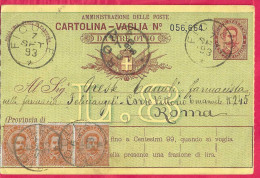 INTERO CARTOLINA-VAGLIA UMBERTO C.15 DA LIRE 8 (+C.20X3) (CAT. INT.12) -DA FICULLE *7.SET.93* PER ROMA - Stamped Stationery