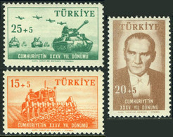 Türkiye 1958 Mi 1612-1614 MNH Republic, 35th Anniversary - Unused Stamps