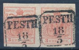 O 1850 3kr HP III Lemezhibás Pár, Papierkorn "PESTH" - Other & Unclassified