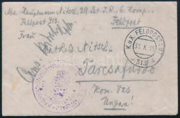 1915 Teljes Levél, Kézi Cenzúrával "K.u.K. FELDPOSTAMT 313" - Tarcsafürdő - Other & Unclassified