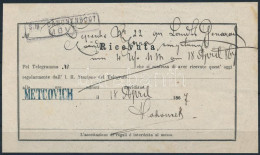 1867 Távirati Díj Nyugta / Telegramm Fee Receipt "S.M. CANONENBOOT MÖVE" + Kék / Blue "METCOVICH" - Sonstige & Ohne Zuordnung
