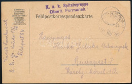 1918 Tábori Posta Levelezőlap "K. U. K. Spitalsgruppe Oberlt. Formanek" + "HP 167" - Altri & Non Classificati