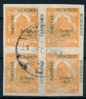 O Szeged 1919 Hírlapbélyeg Négyestömb Betű- és Számhiányokkal: S Eged, 919. / Mi 1 Block Of 4 With Plate Varieties. Sign - Other & Unclassified