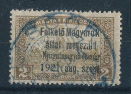 O Nyugat-Magyarország I. 1921 Parlament 2K "FELSŐŐR" Kék Bélyegzéssel, Bodor Vizsgálójellel (törés / Folded) - Sonstige & Ohne Zuordnung