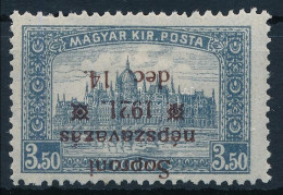 * Nyugat-Magyarország VIII. 1921 Parlament 3,50K Fordított Felülnyomattal, Bodor Vizsgálójellel / With Inverted Overprin - Andere & Zonder Classificatie
