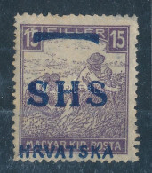 * SHS 1918 Fehérszámú Arató 15f Bodor Vizsgálójellel (bal Felső Sarok Sérült / Damaged Left Corner Above) (**22.000) - Otros & Sin Clasificación