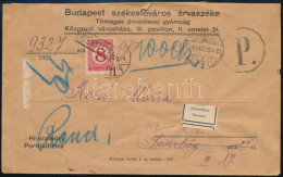 1926 Budapest Helyi Levél érvénytelenített 8f Portóval, "Ismeretlen." Címkével Visszaküldve - Autres & Non Classés
