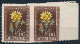** 1950 Virág 60f ívszéli Pár Látványosan Elfogazva (hajtott / Folded) - Autres & Non Classés