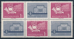 ** 1959 Postaminiszterek értekezlete 1 Ft 6-os Tömb "kettőspont" Tévnyomattal (3.000) - Sonstige & Ohne Zuordnung