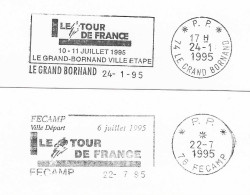 1995 Tour De France Cycliste : 2 Flammes Postales En Port Payé (P.P) Des étapes Du Grand-Bornand Et Fécamp - Cycling