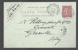 Cachet Convoyeur 1904 De Côte Saint André Au Grand Lemps Sur Entier Postal Seumeuse 10 Centimes (A16p17) - Posta Ferroviaria