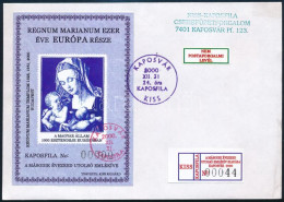 2000 Regnum Marianum Ajándék Emlékív Fekete 00000 Sorszámmal Speciális Levélen - Other & Unclassified